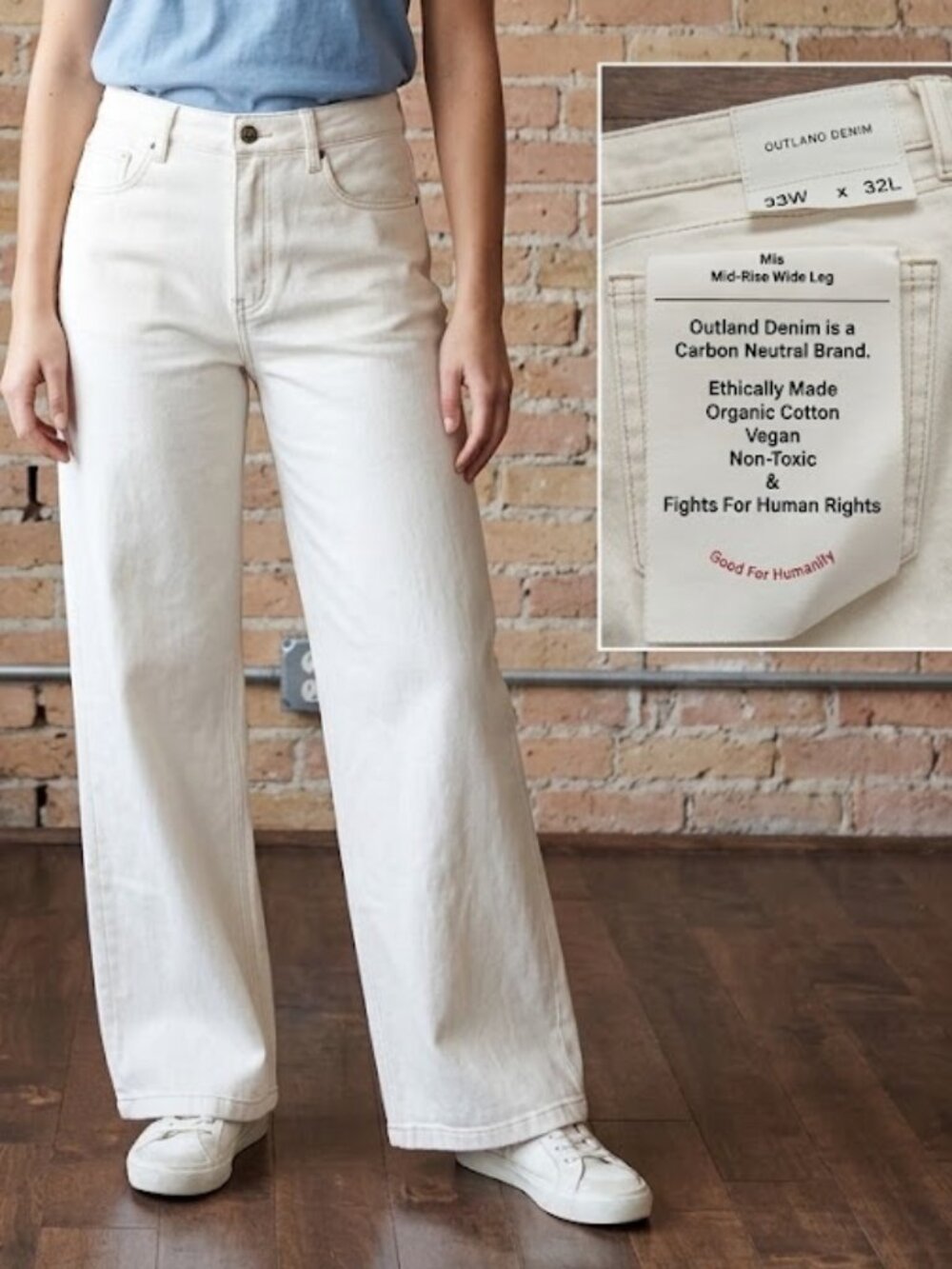 Outland Denim NWT Women's White Wide Leg Jeans Organic Cotton Size 33W x 32L